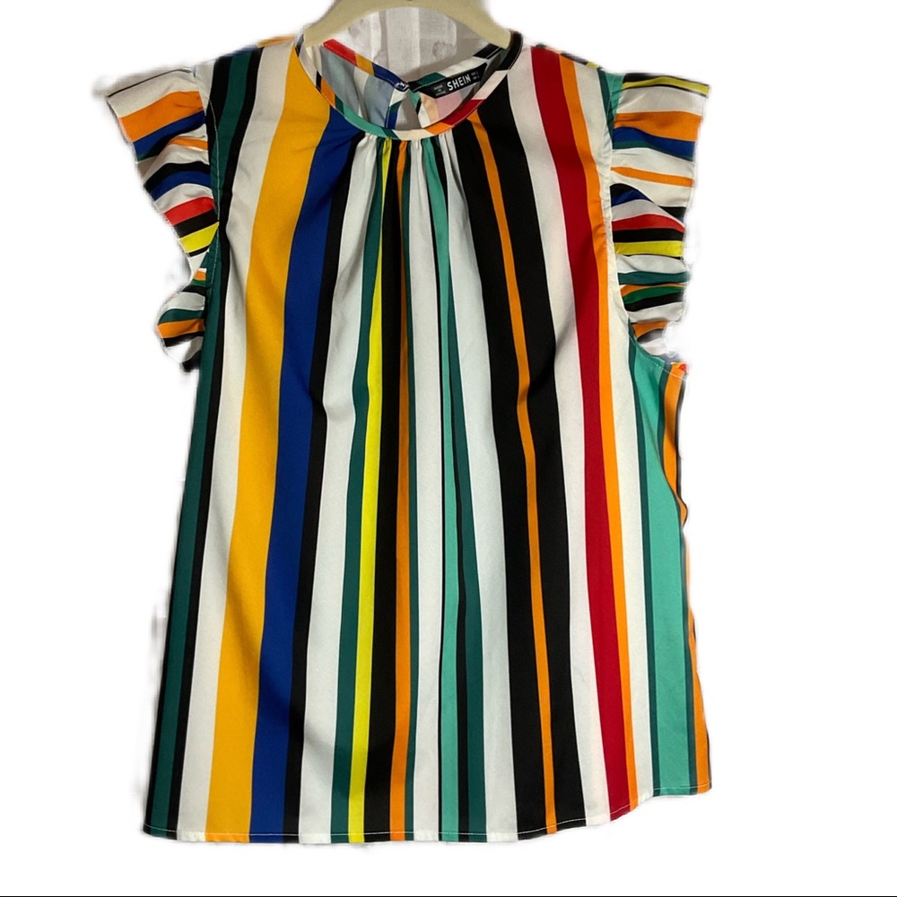 SHEIN Womens Top/Blouse, size L, ruffle sleeve, pearly button back